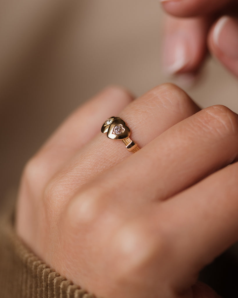 Clothilde 1894 Antique 18ct Gold Diamond Two Hearts Ring