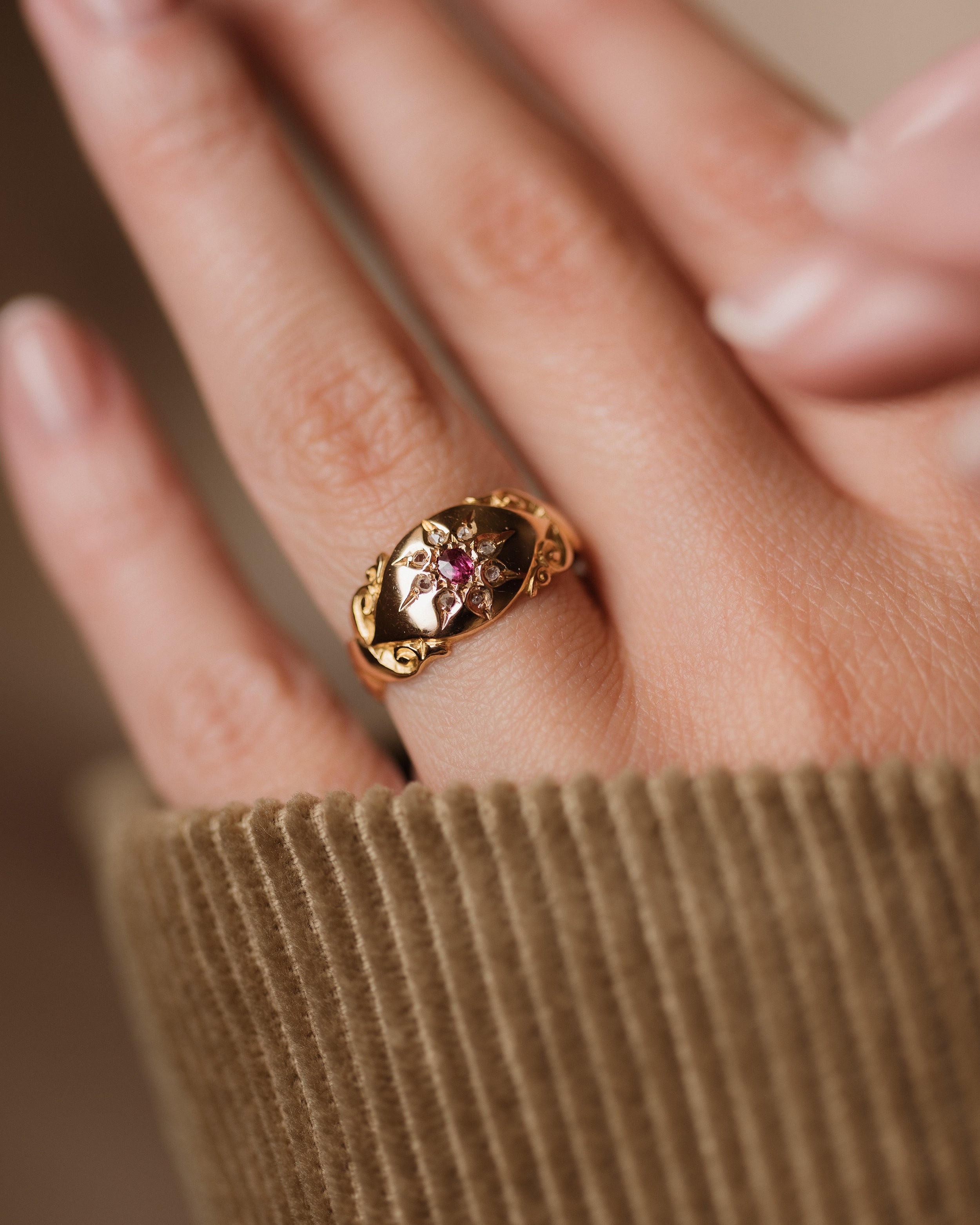 Image of Estelle 1908 Antique 18ct Gold Ruby & Diamond Rubover Ring