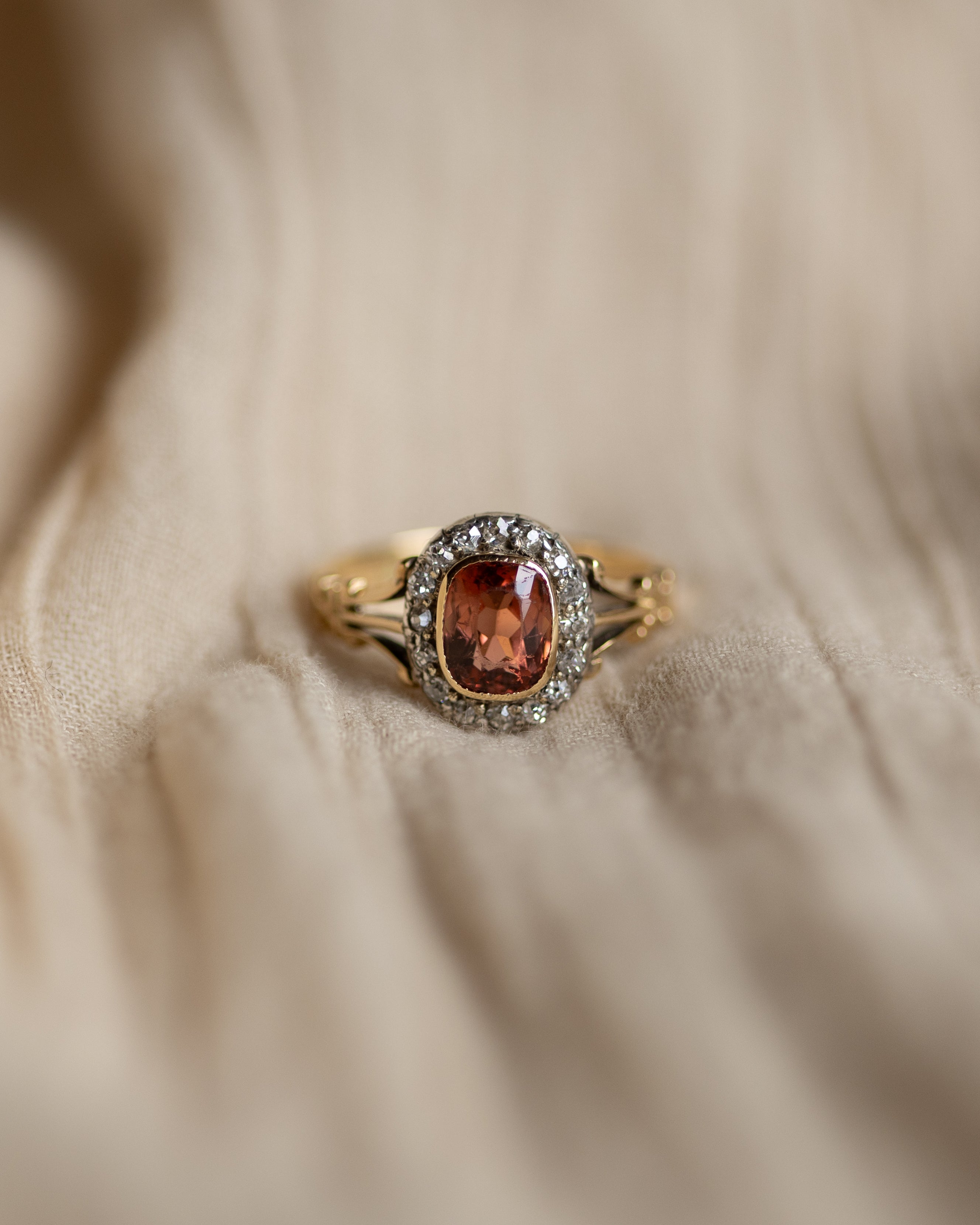 Anneliese Antique Edwardian 18ct Gold Tourmaline & Diamond Cluster Ring