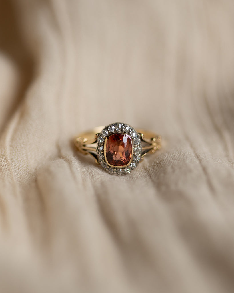 Anneliese Antique Edwardian 18ct Gold Tourmaline & Diamond Cluster Ring