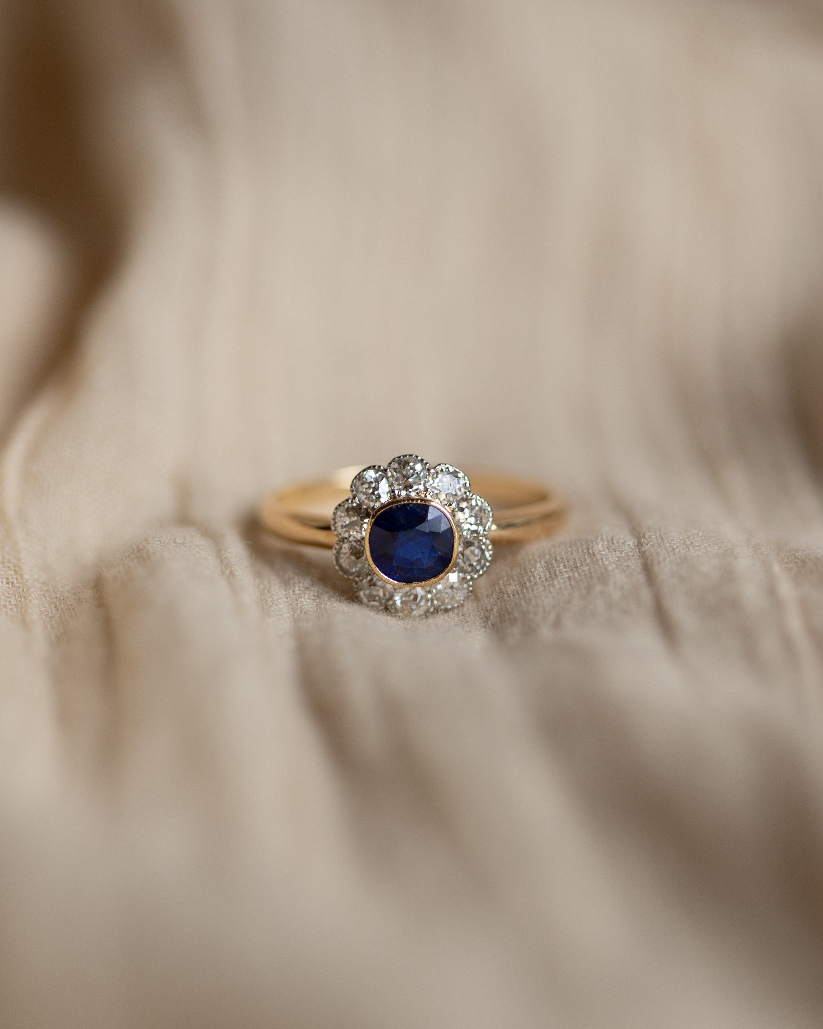 Marguerite Antique Edwardian 18ct Gold Sapphire & Diamond Cluster Ring