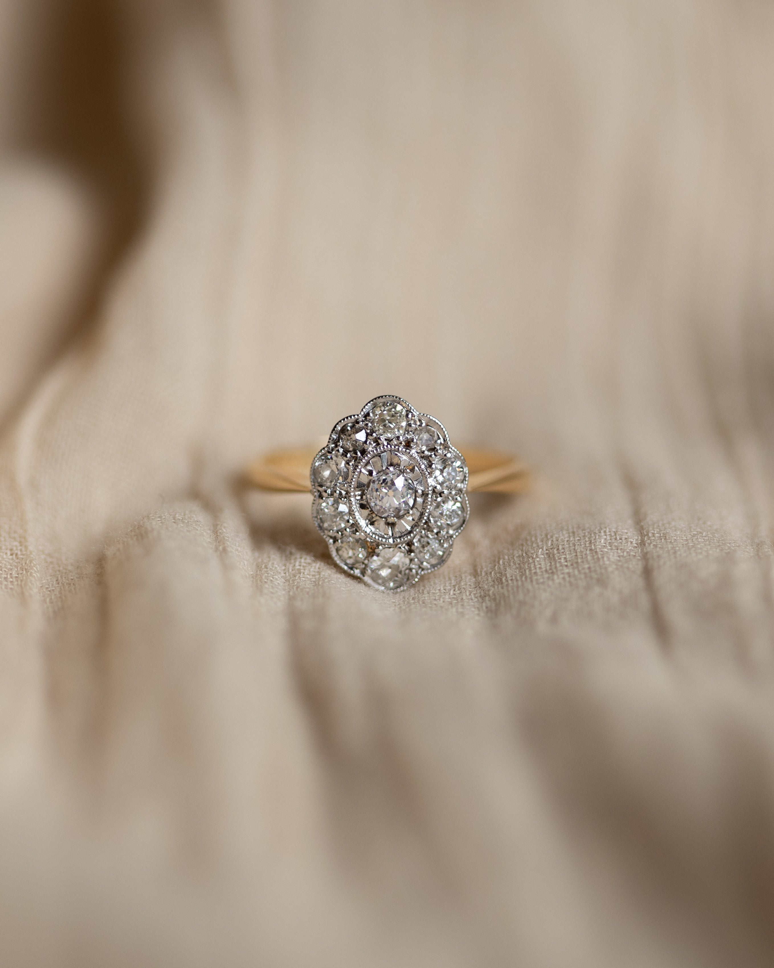Elspet Antique Edwardian 18ct Gold Diamond Cluster Ring