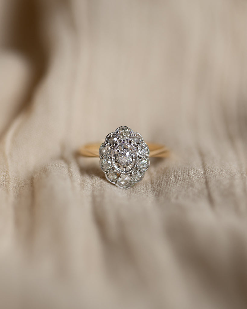 Elspet Antique Edwardian 18ct Gold Diamond Cluster Ring