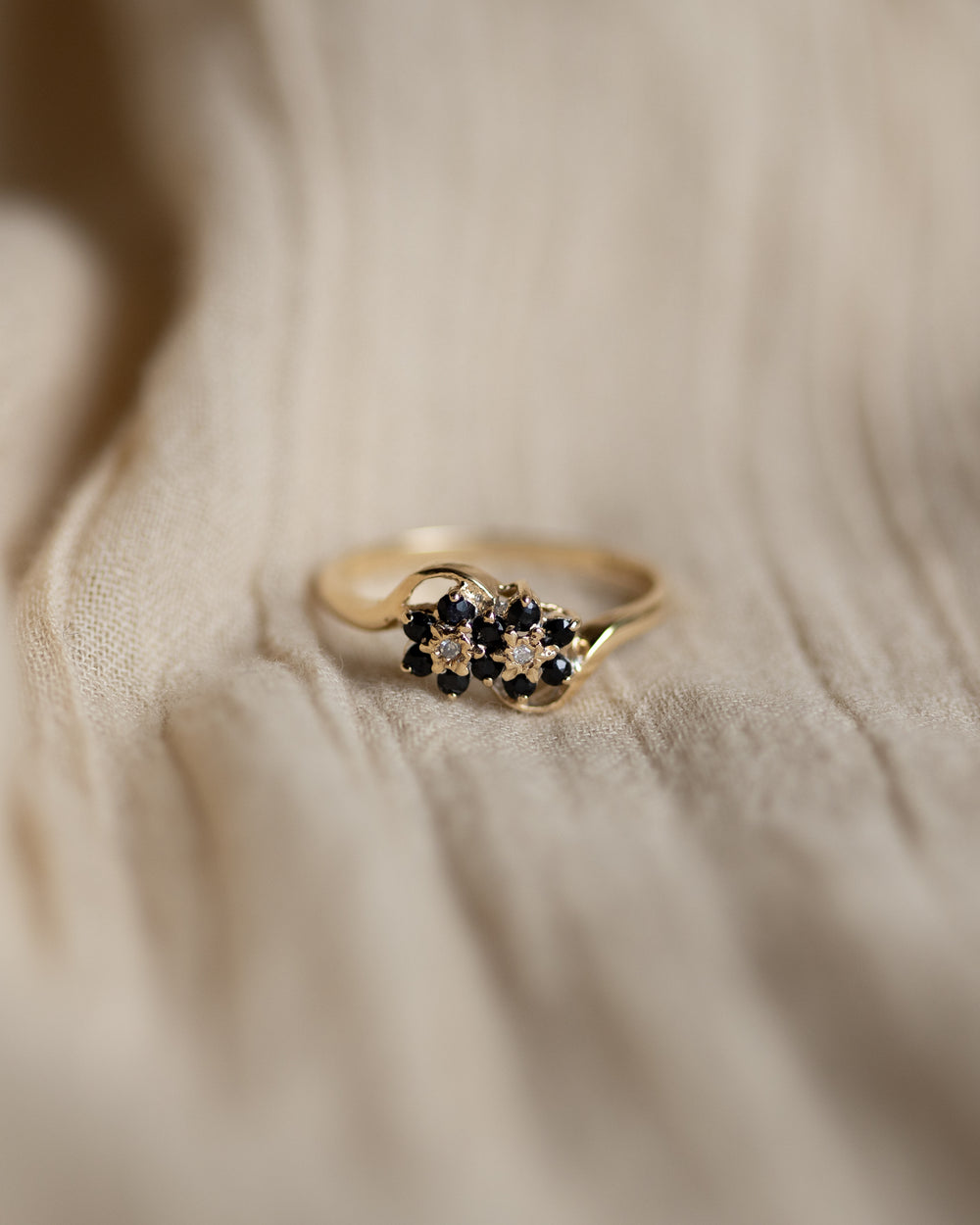 Marianne 1982 Vintage 9ct Gold Sapphire & Diamond Toi Et Moi Ring