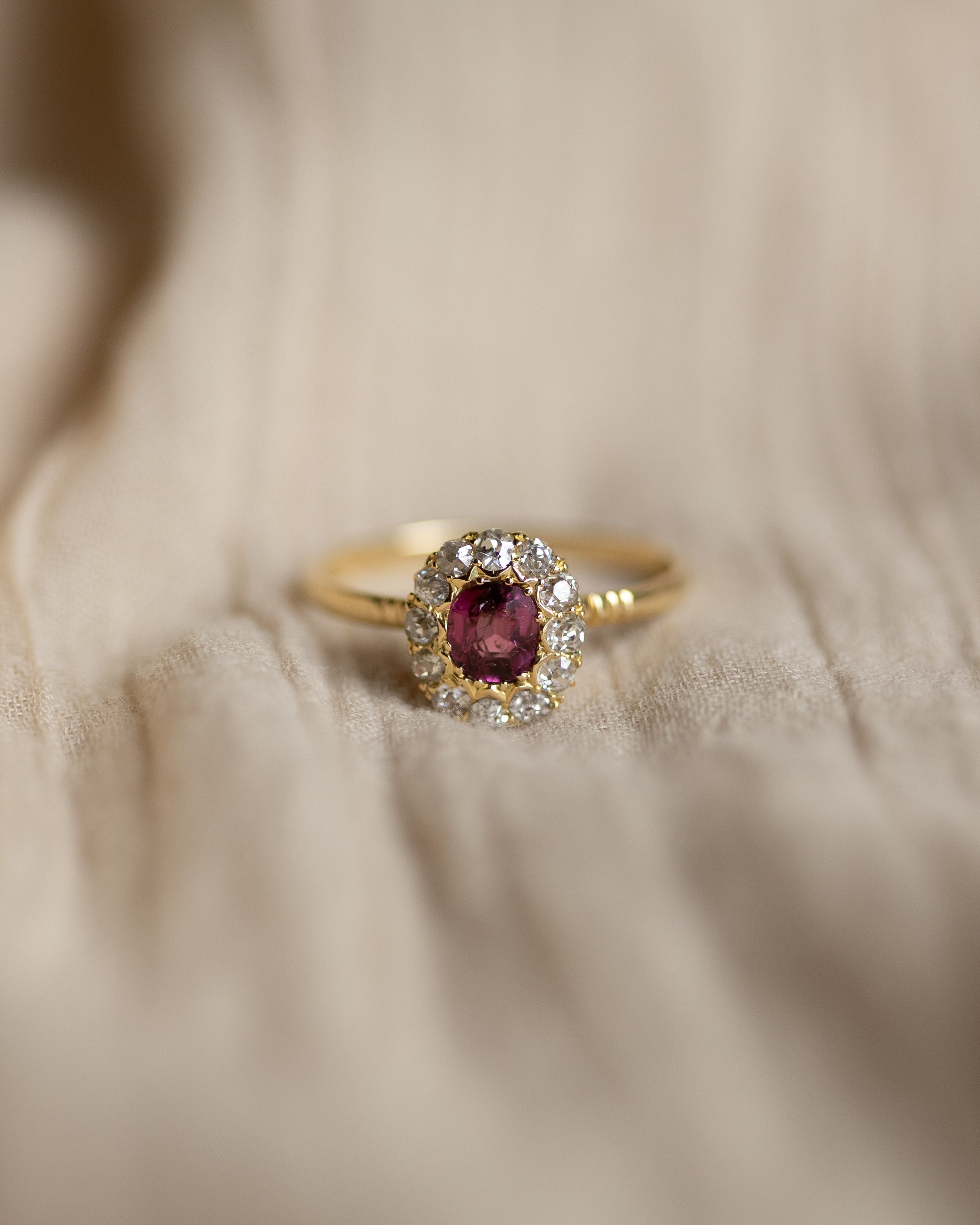 Aubrey Antique 18ct Gold Ruby & Diamond Cluster Ring