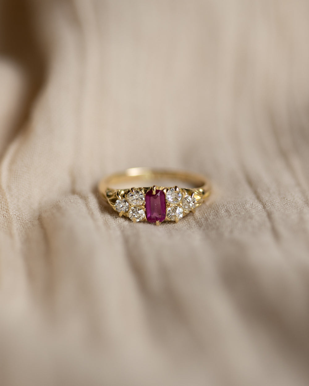 Fenella 1895 Antique Victorian 18ct Gold Ruby & Diamond Ring