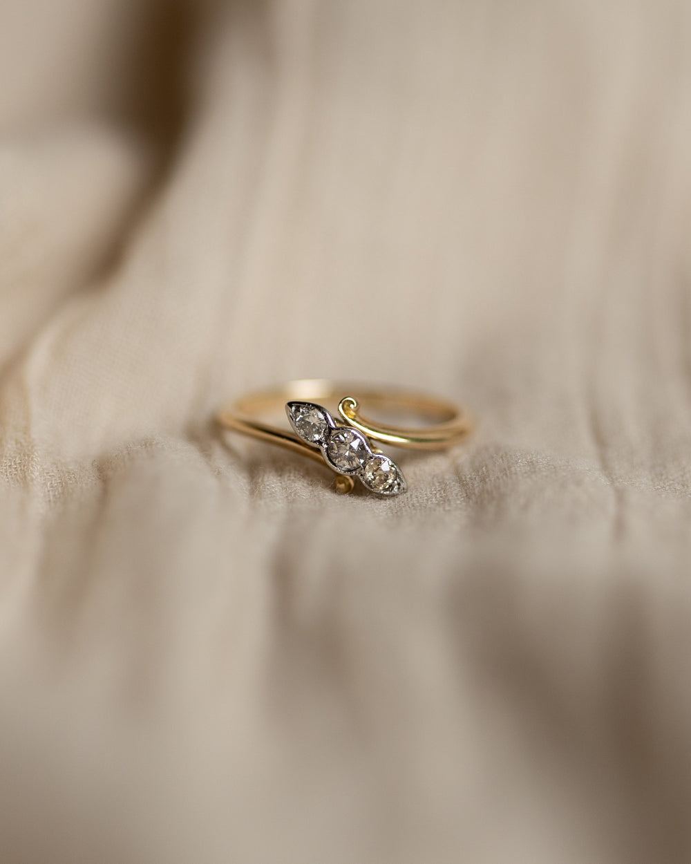 Mariette Antique Edwardian 18ct Gold Diamond Trilogy Ring