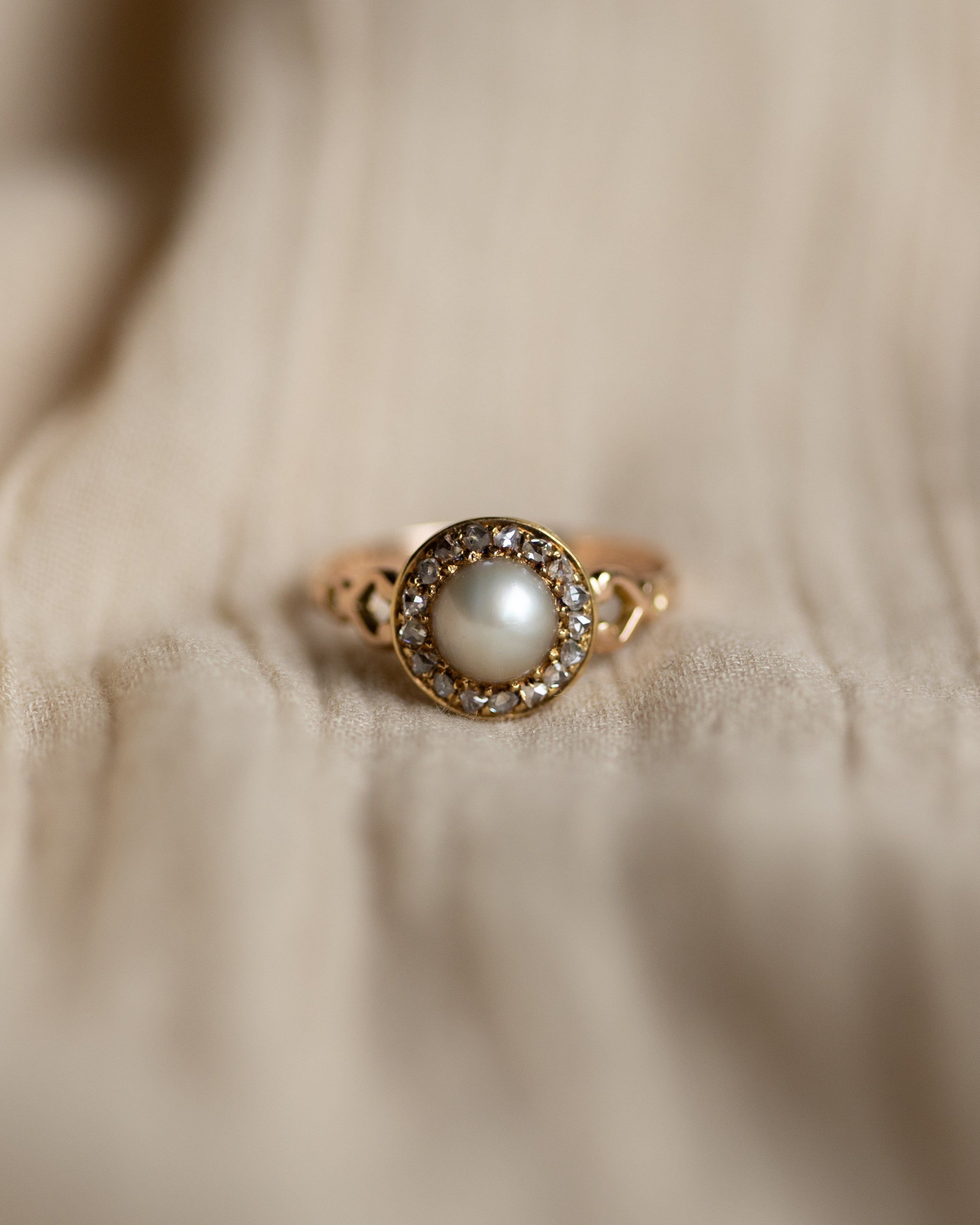 Lisette Antique 18ct Gold Pearl & Diamond Cluster Ring