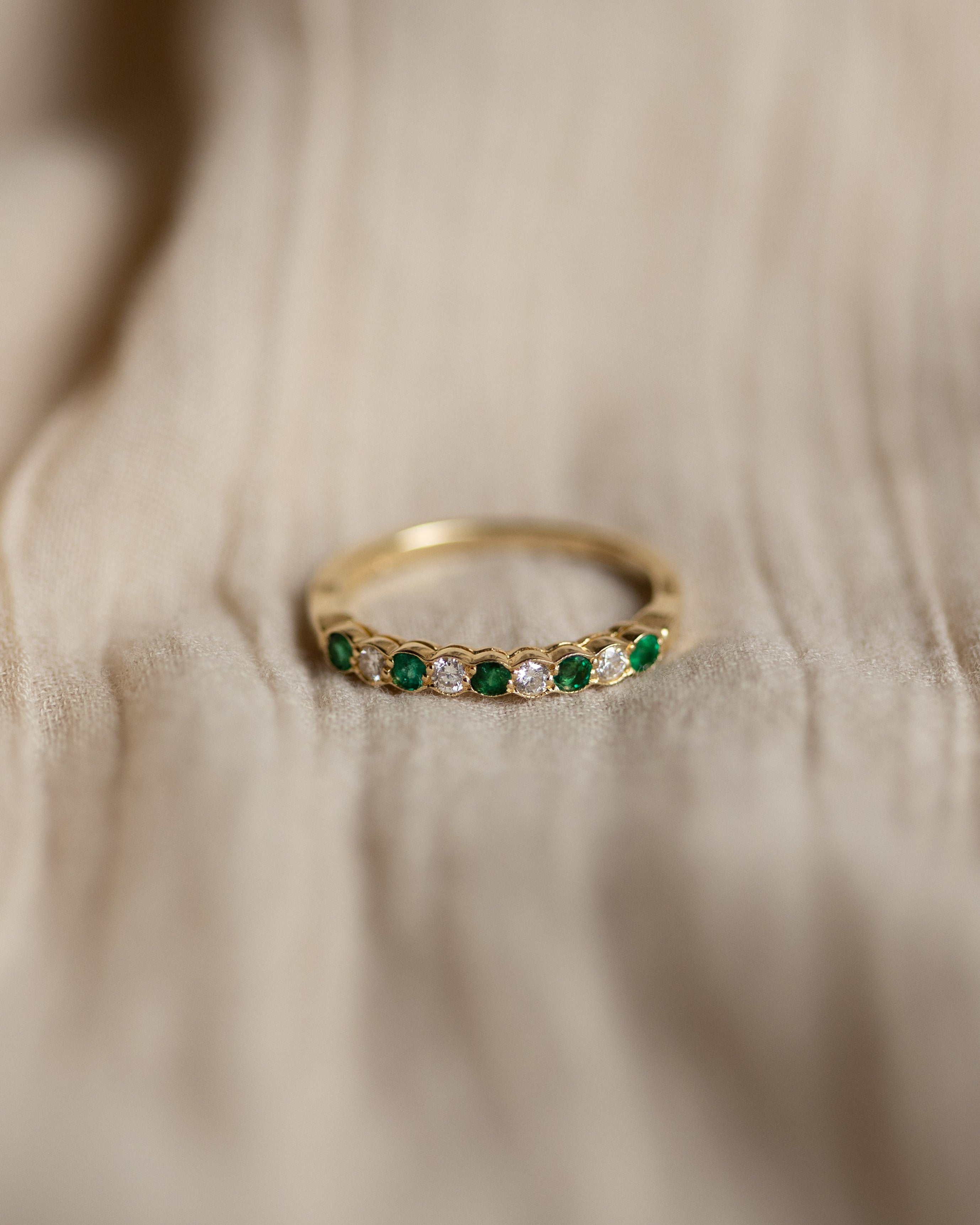 Louisa 1988 Vintage 18ct Gold Emerald & Diamond Half Eternity Ring