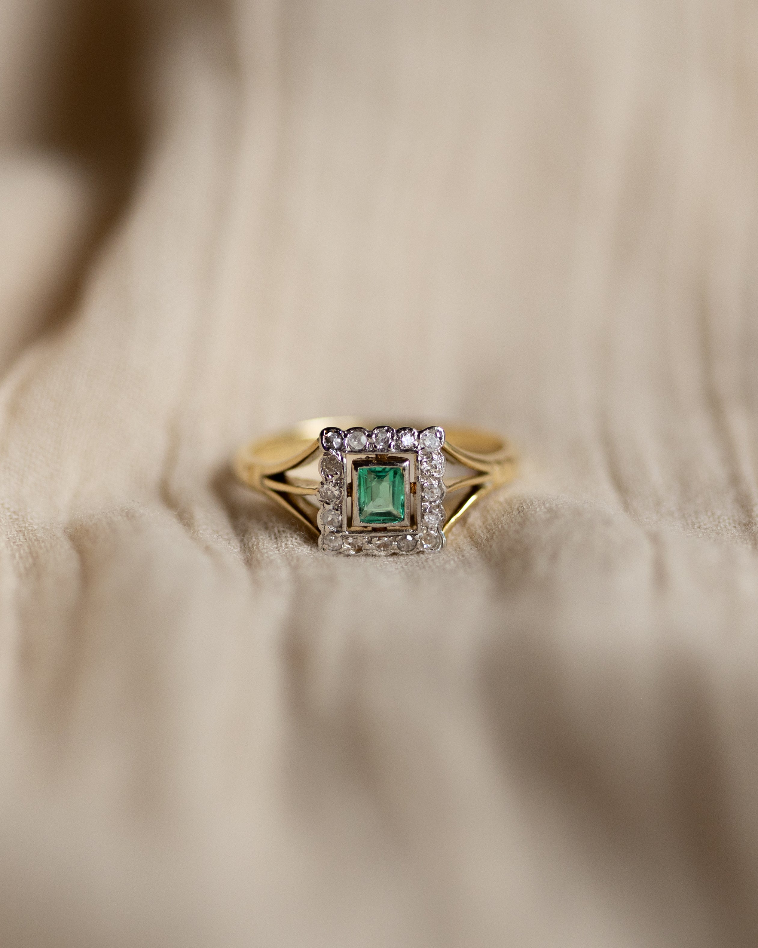 Sidonie Vintage Art Deco 18ct Gold Emerald & Diamond Cluster Ring