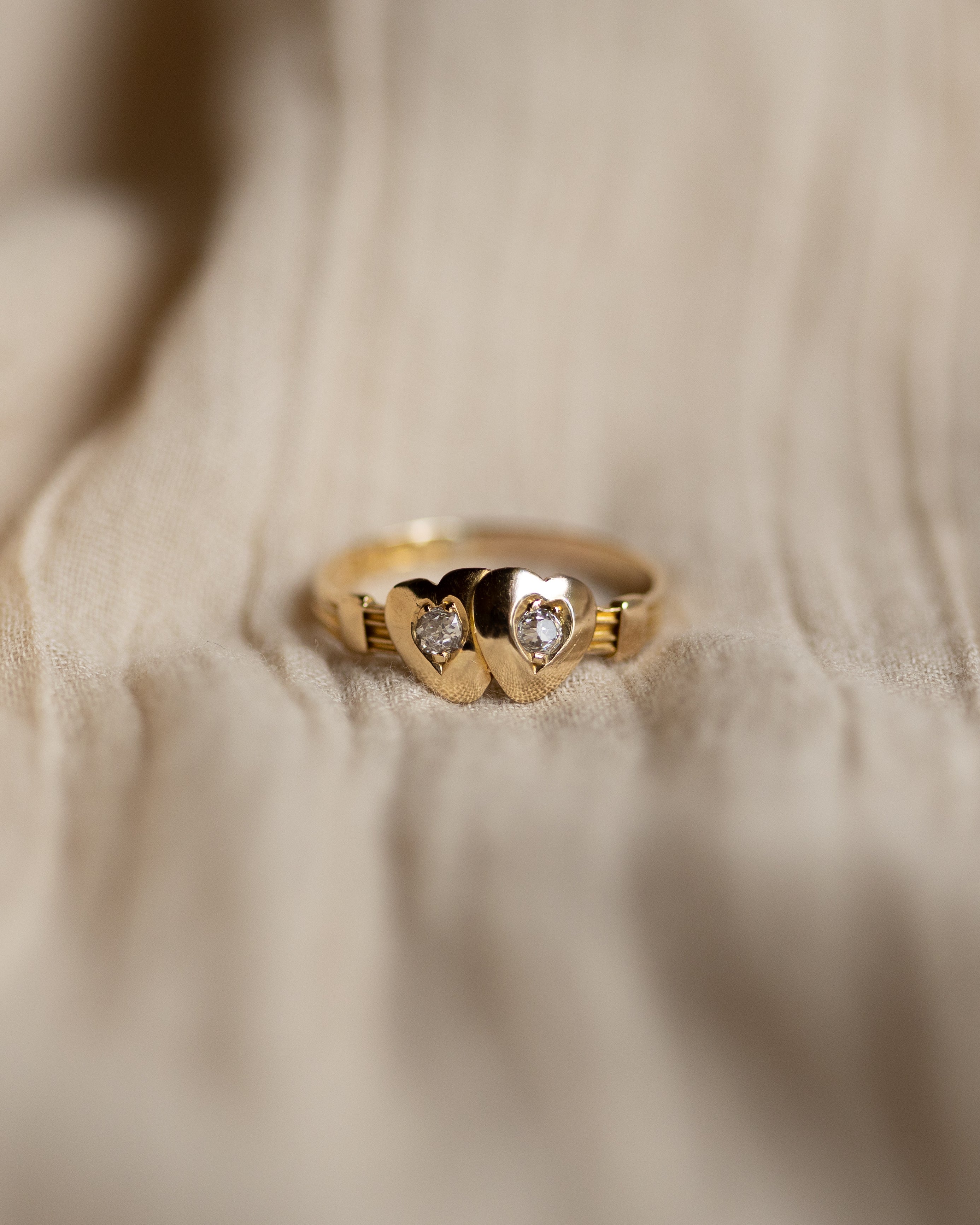 Clothilde 1894 Antique 18ct Gold Diamond Two Hearts Ring