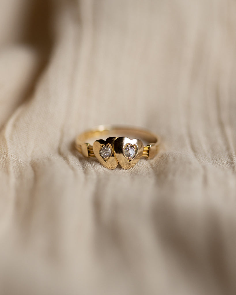 Clothilde 1894 Antique 18ct Gold Diamond Two Hearts Ring