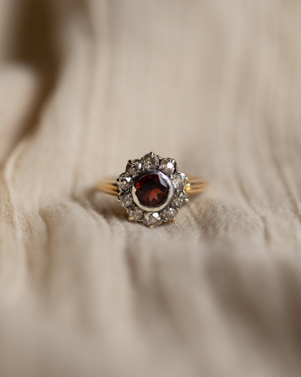 Norah Antique 14ct Gold Garnet & Diamond Cluster Ring
