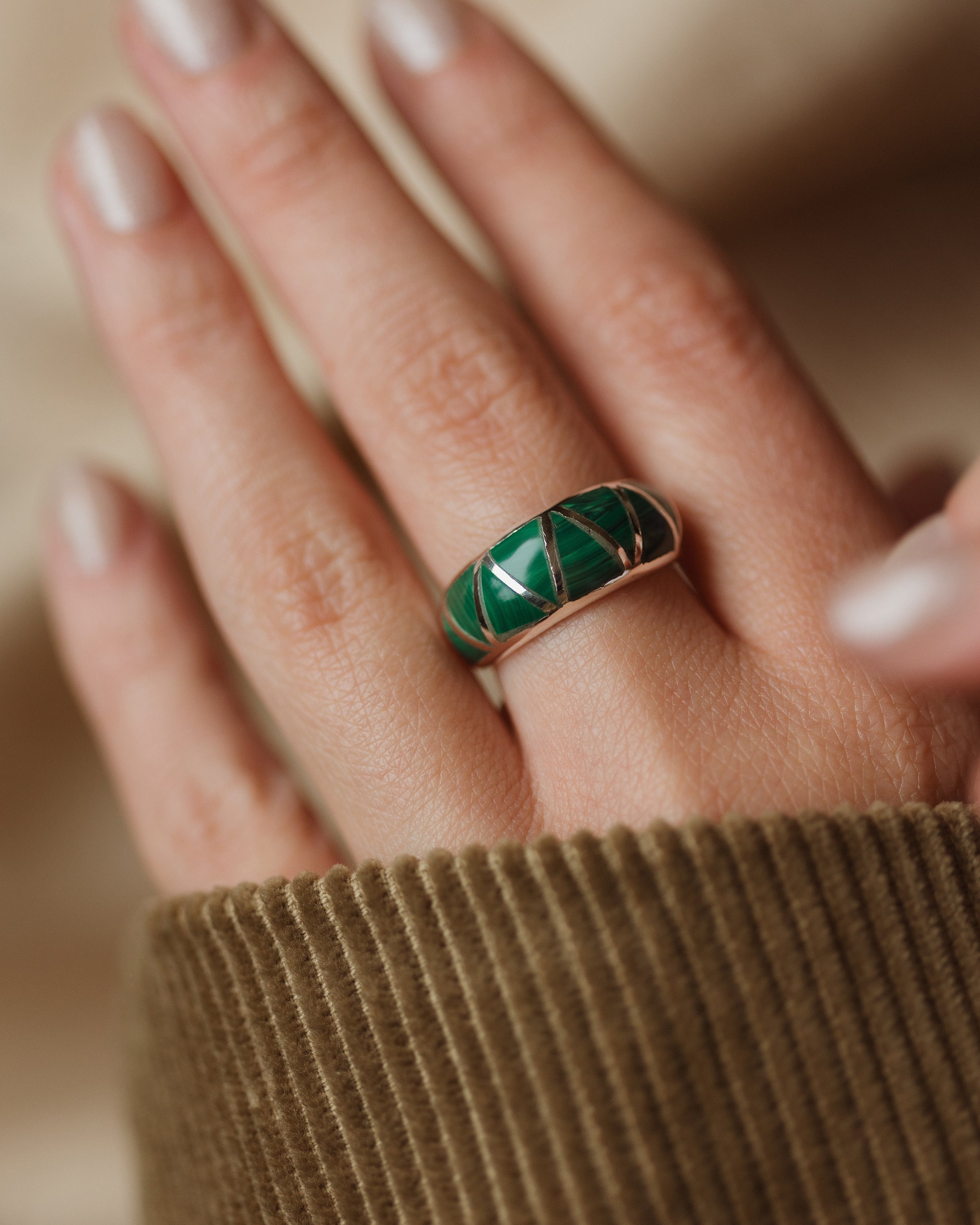Image of Ingrid Recycled Sterling Silver Malachite Inlay Ring