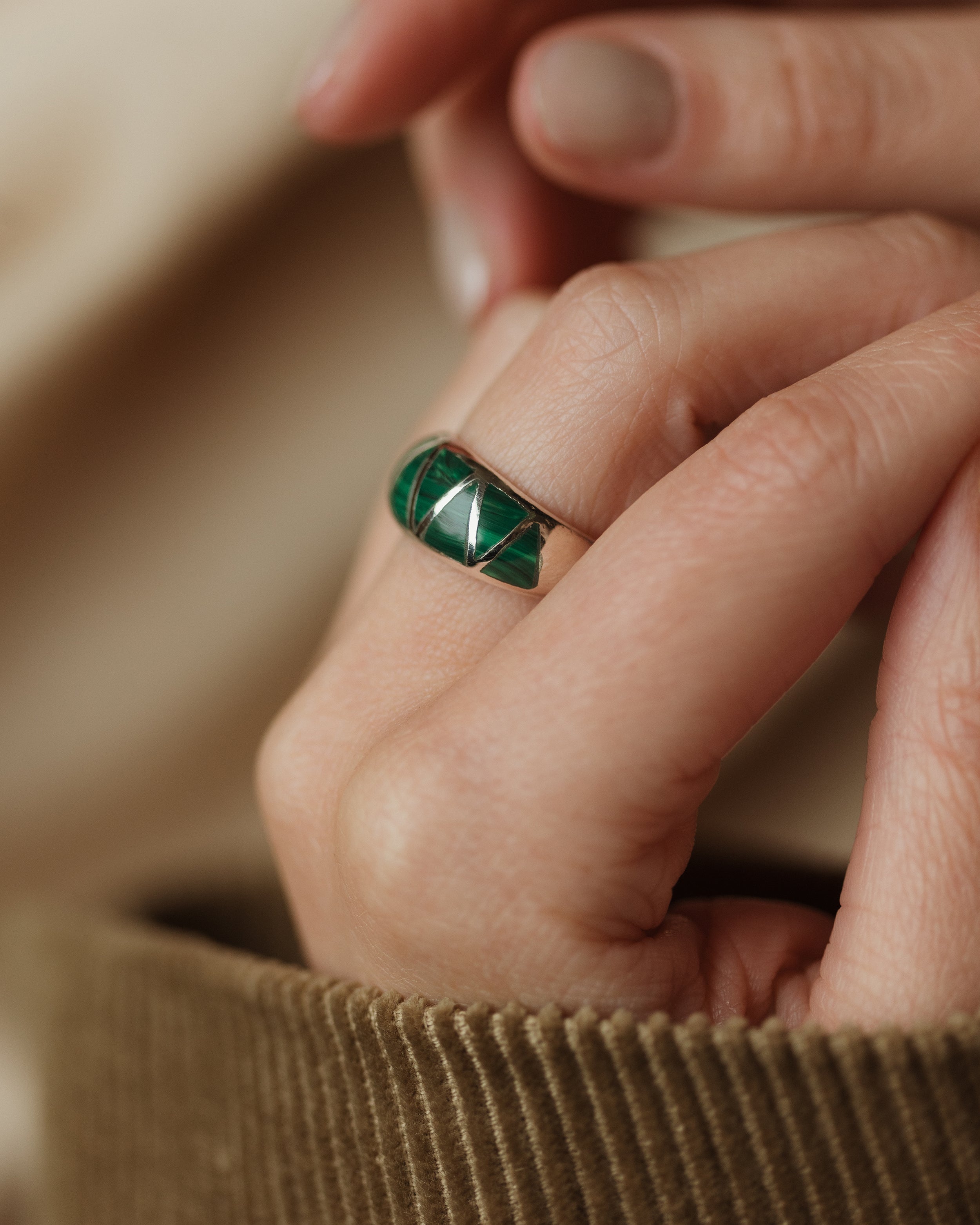 Ingrid Recycled Sterling Silver Malachite Inlay Ring