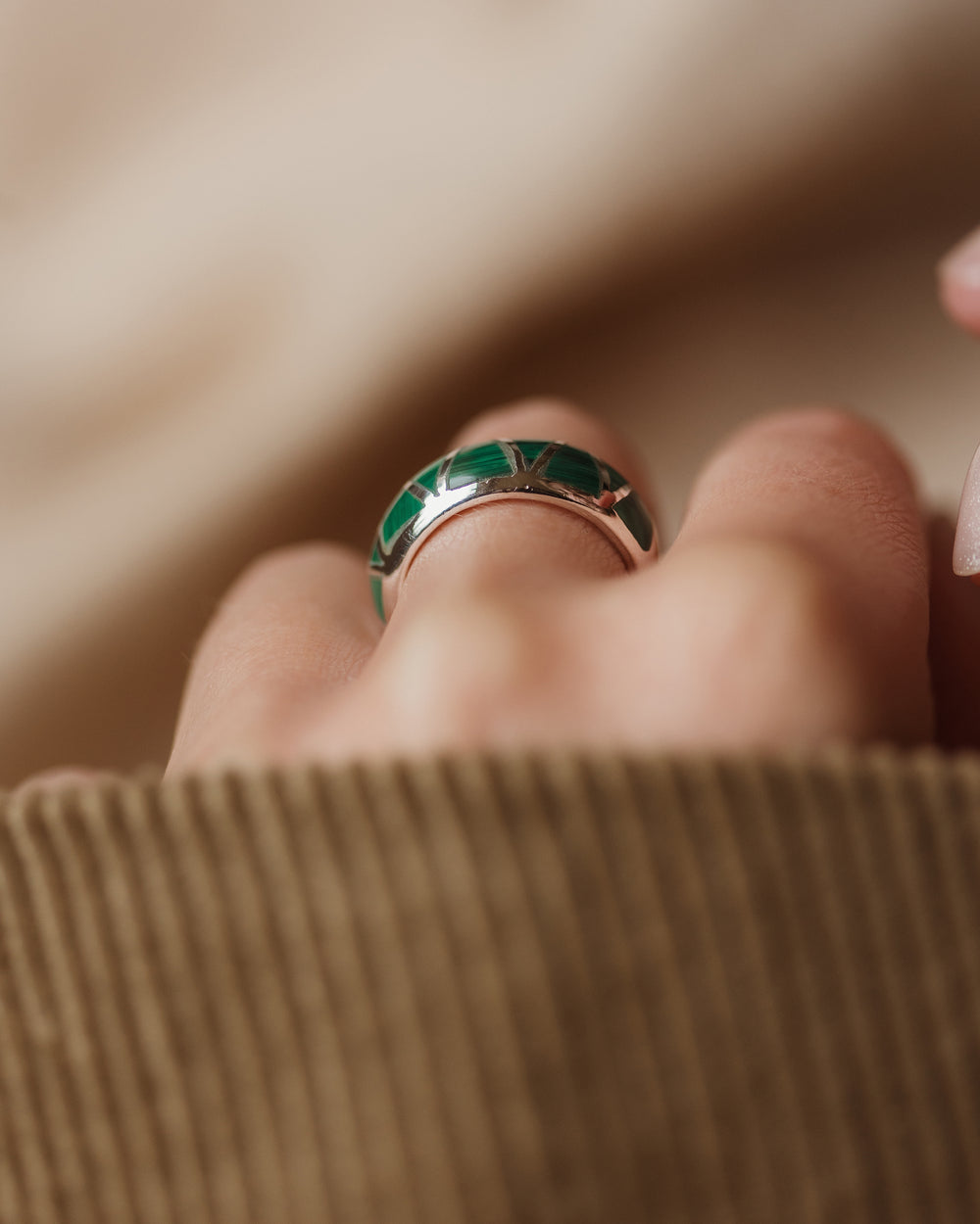 Ingrid Recycled Sterling Silver Malachite Inlay Ring