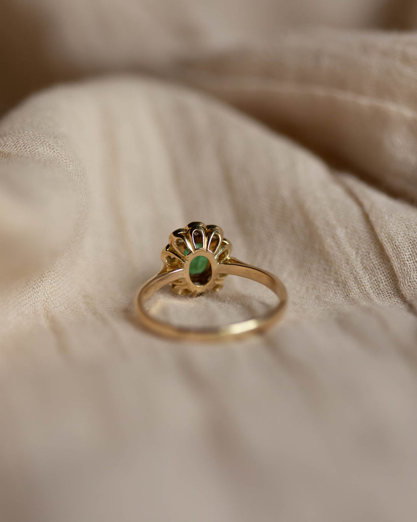 Marilou 1991 Vintage 18ct Gold Emerald & Diamond Cluster Ring