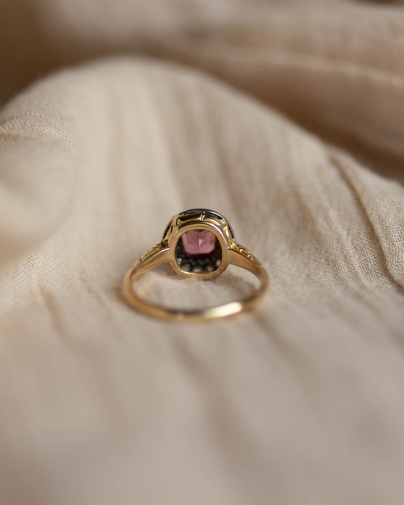 Almina Antique 18ct Gold Pink Tourmaline & Diamond Cluster Ring