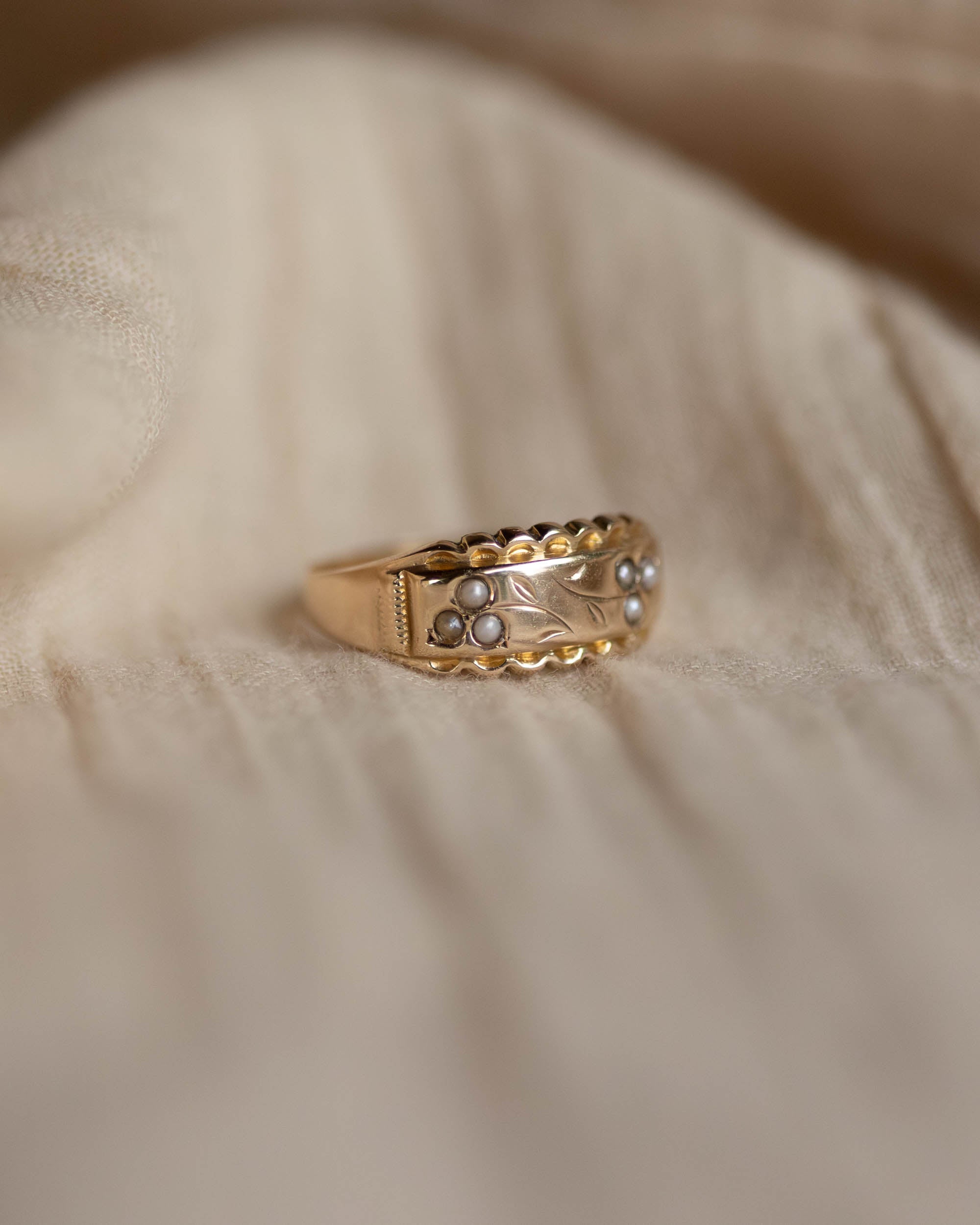 Fortuna 1898 Antique 9ct Gold Pearl Floral Ring
