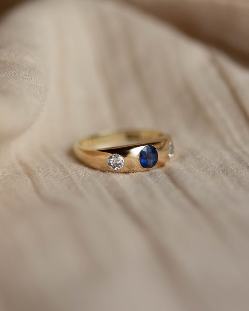 Hermine Antique 18ct Gold Sapphire & Diamond Trilogy Rubover Ring