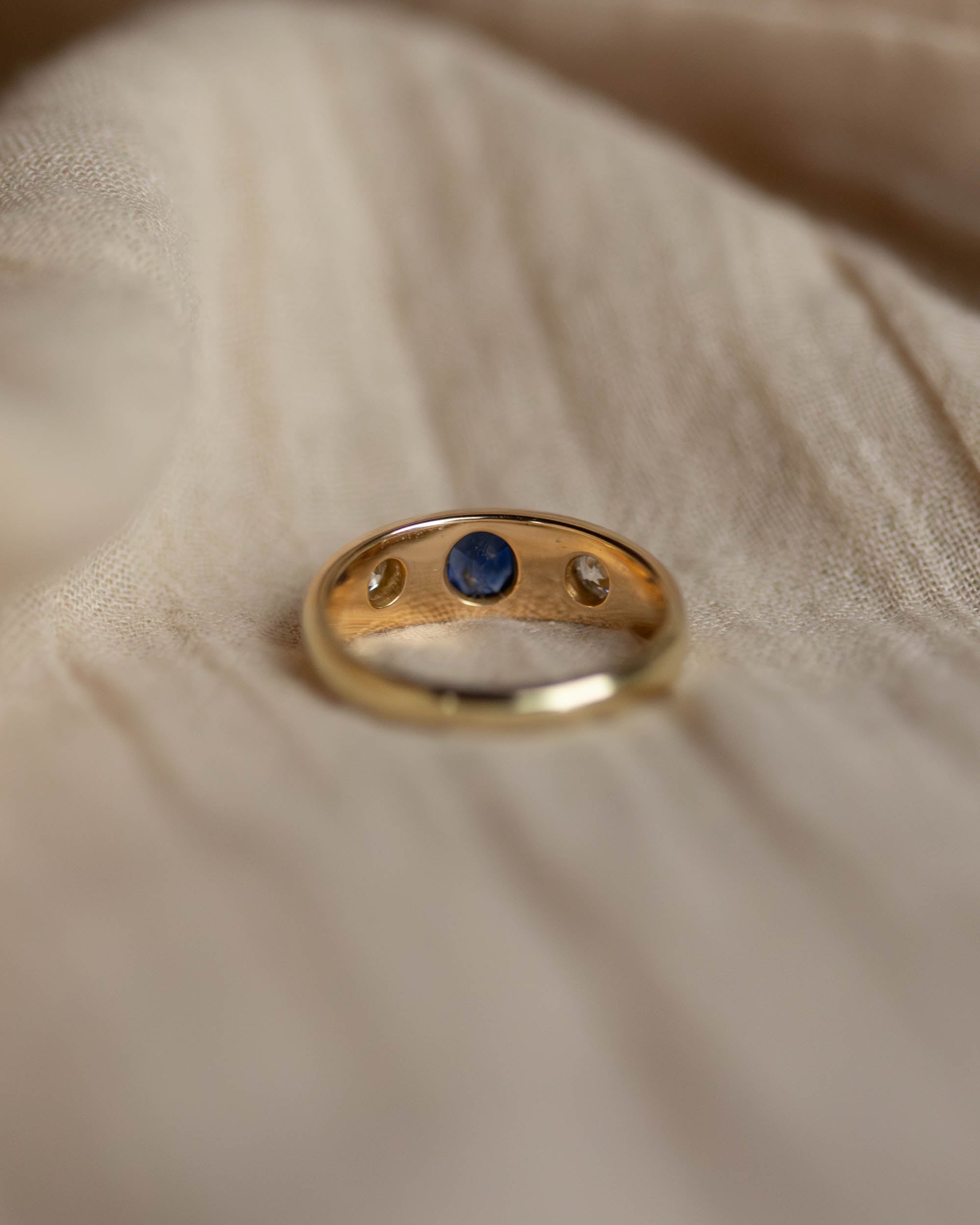 Hermine Antique 18ct Gold Sapphire & Diamond Trilogy Rubover Ring