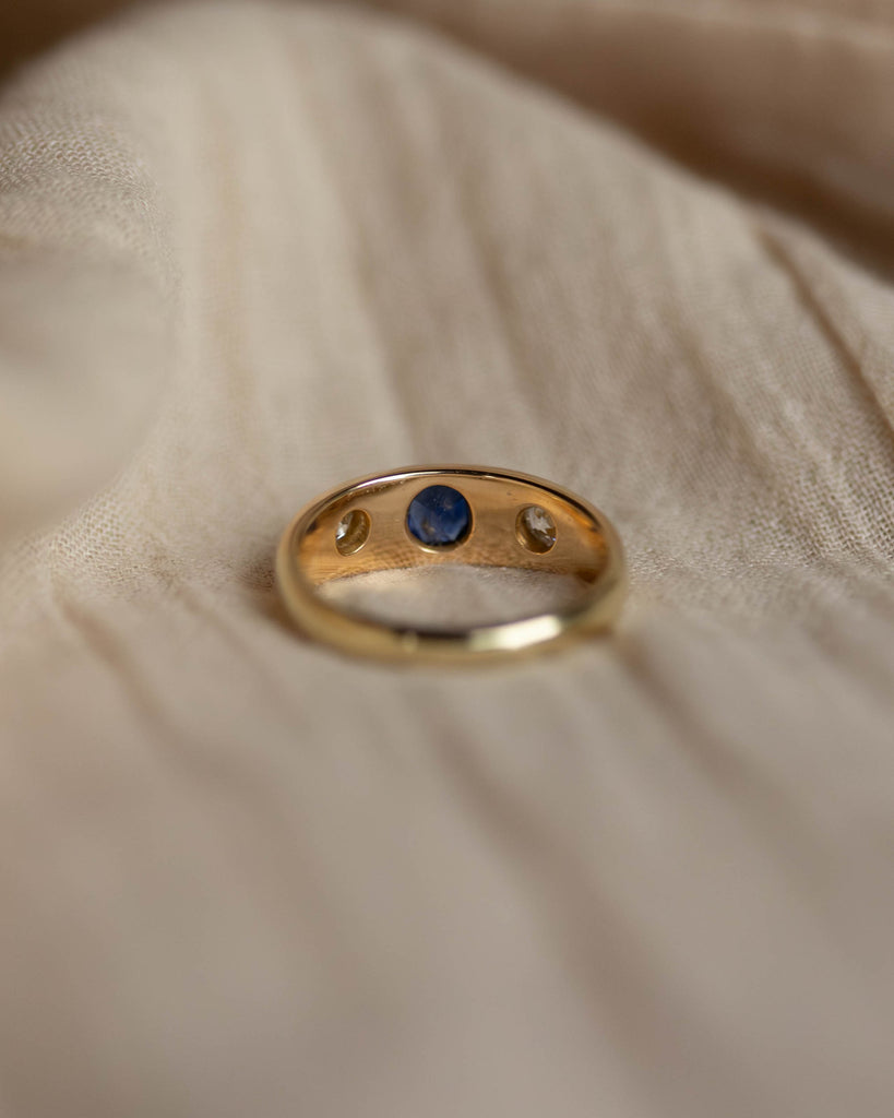 Hermine Antique 18ct Gold Sapphire & Diamond Trilogy Rubover Ring