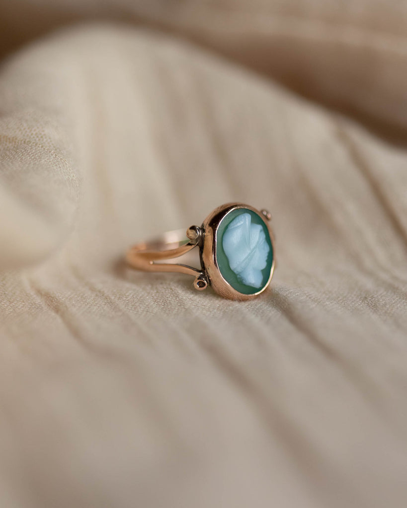 Gladys Antique 9ct Gold Chrysoprase Cameo Ring