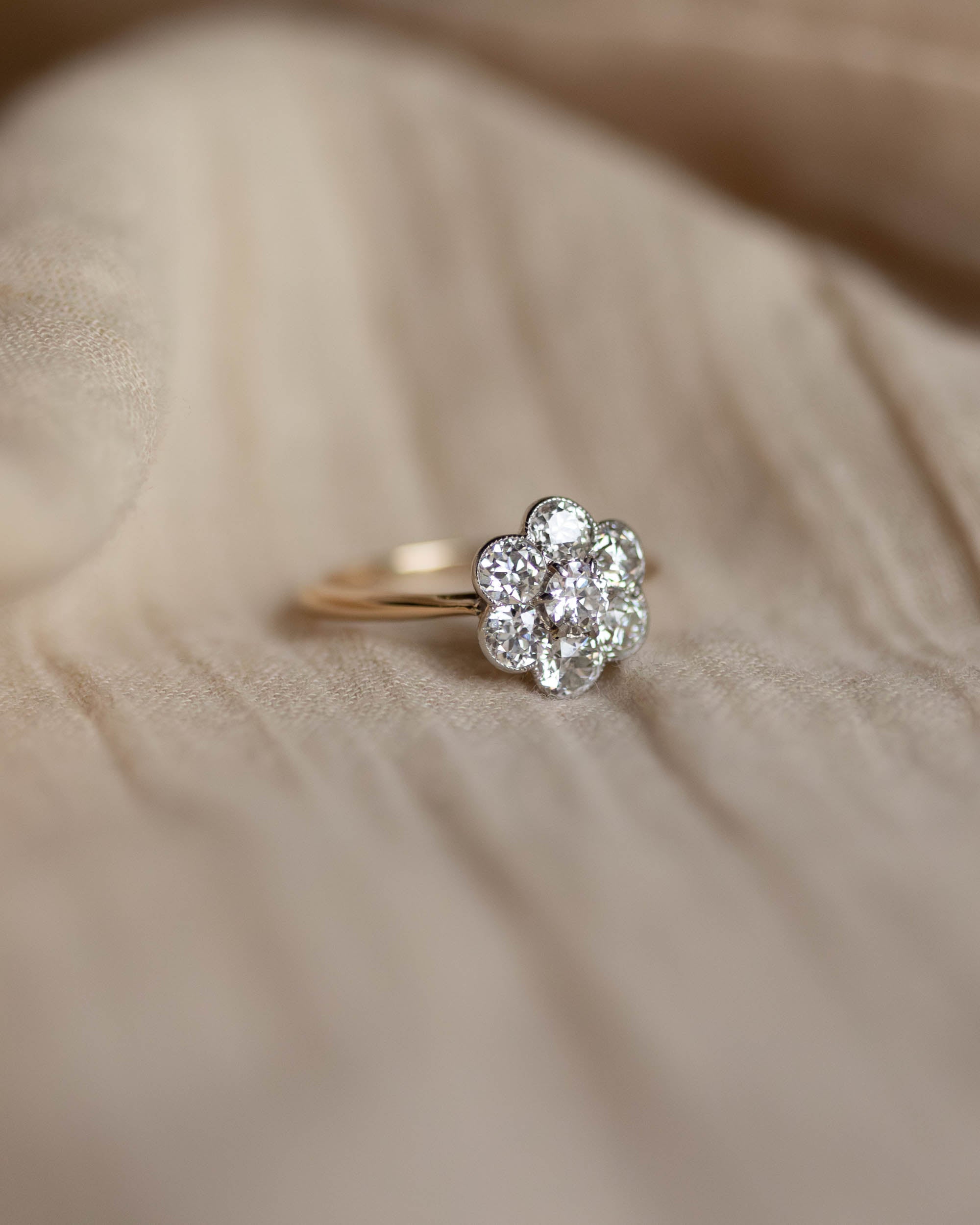 Elfrida Antique 18ct Gold Diamond Daisy Cluster Ring