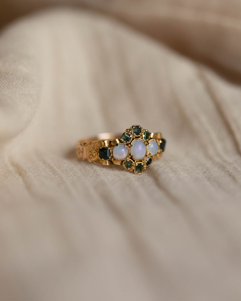 Muriel 1867 Antique Victorian 15ct Gold Opal & Emerald Cluster Ring