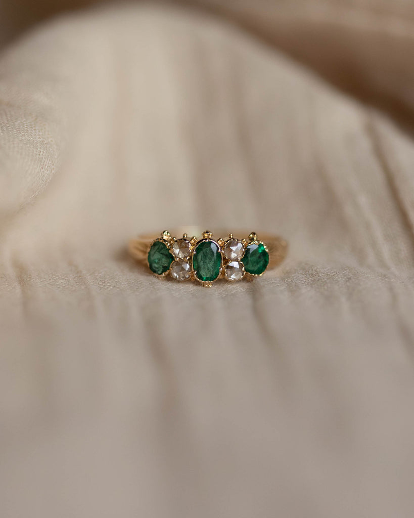 Alva Antique Victorian 15ct Gold Emerald & Diamond Seven Stone Ring