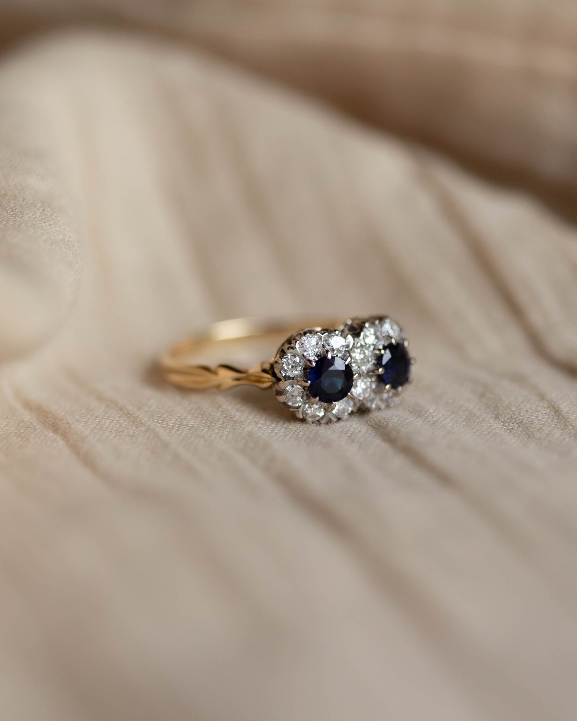 Frances 1978 Vintage 18ct Gold Sapphire & Diamond Cluster Ring