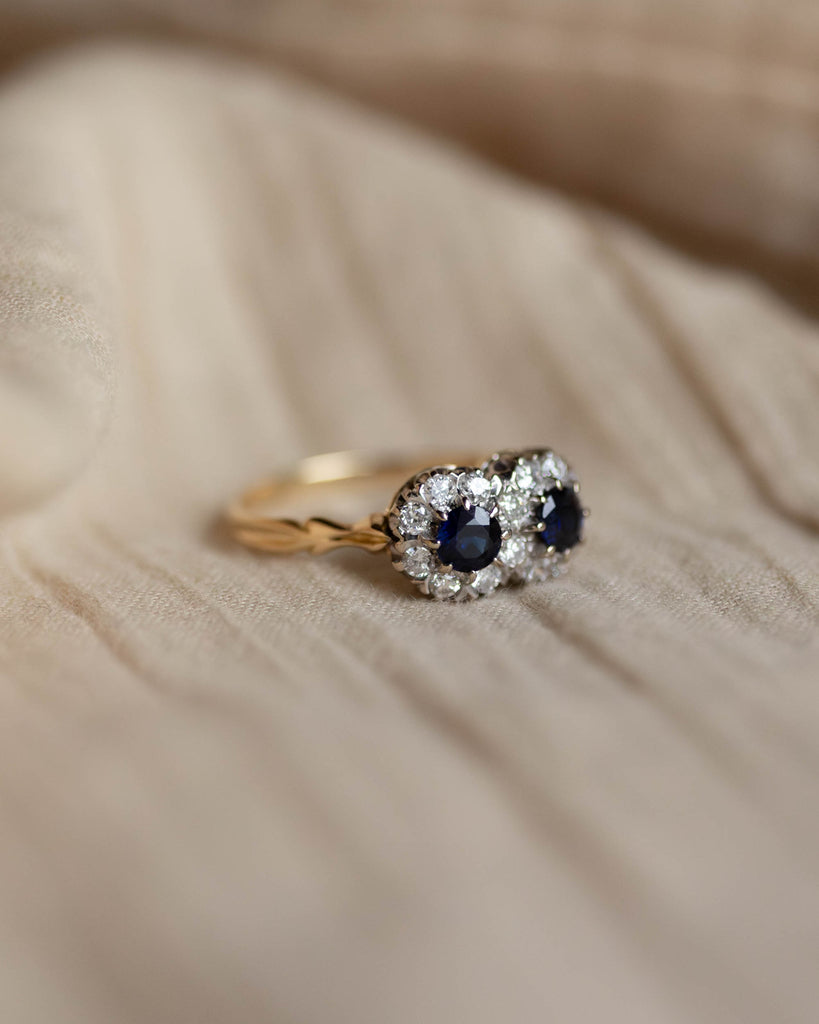 Frances 1978 Vintage 18ct Gold Sapphire & Diamond Cluster Ring