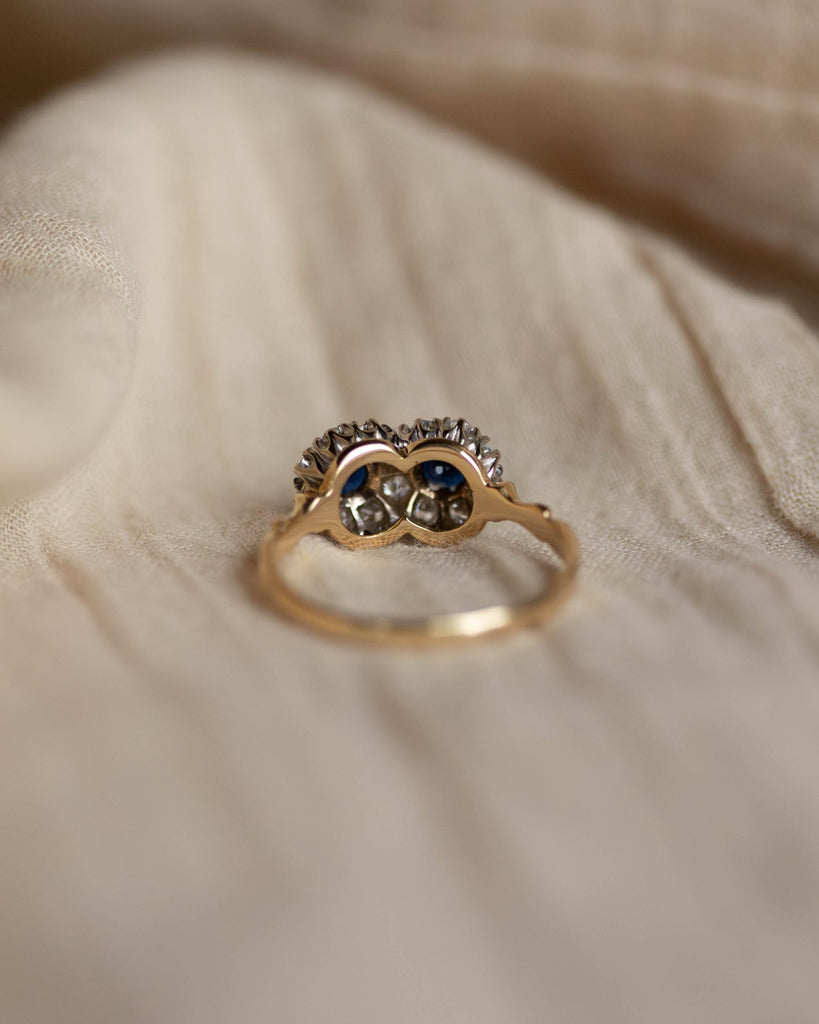 Frances 1978 Vintage 18ct Gold Sapphire & Diamond Cluster Ring