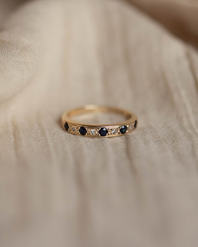 Arlene 1991 Vintage 9ct Gold Sapphire & Diamond Half Eternity Ring