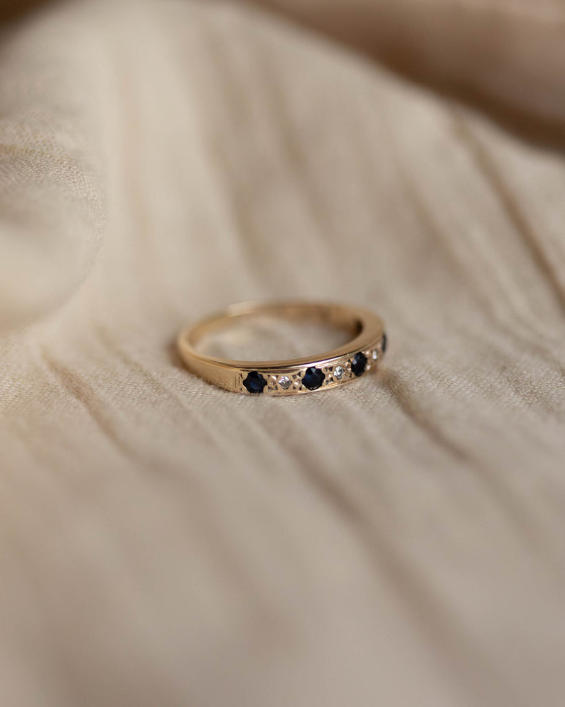 Arlene 1991 Vintage 9ct Gold Sapphire & Diamond Half Eternity Ring