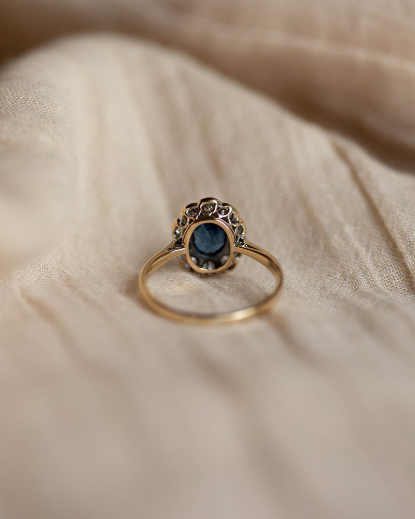 Temperance Antique Art Deco 18ct Gold Sapphire & Diamond Cluster Ring