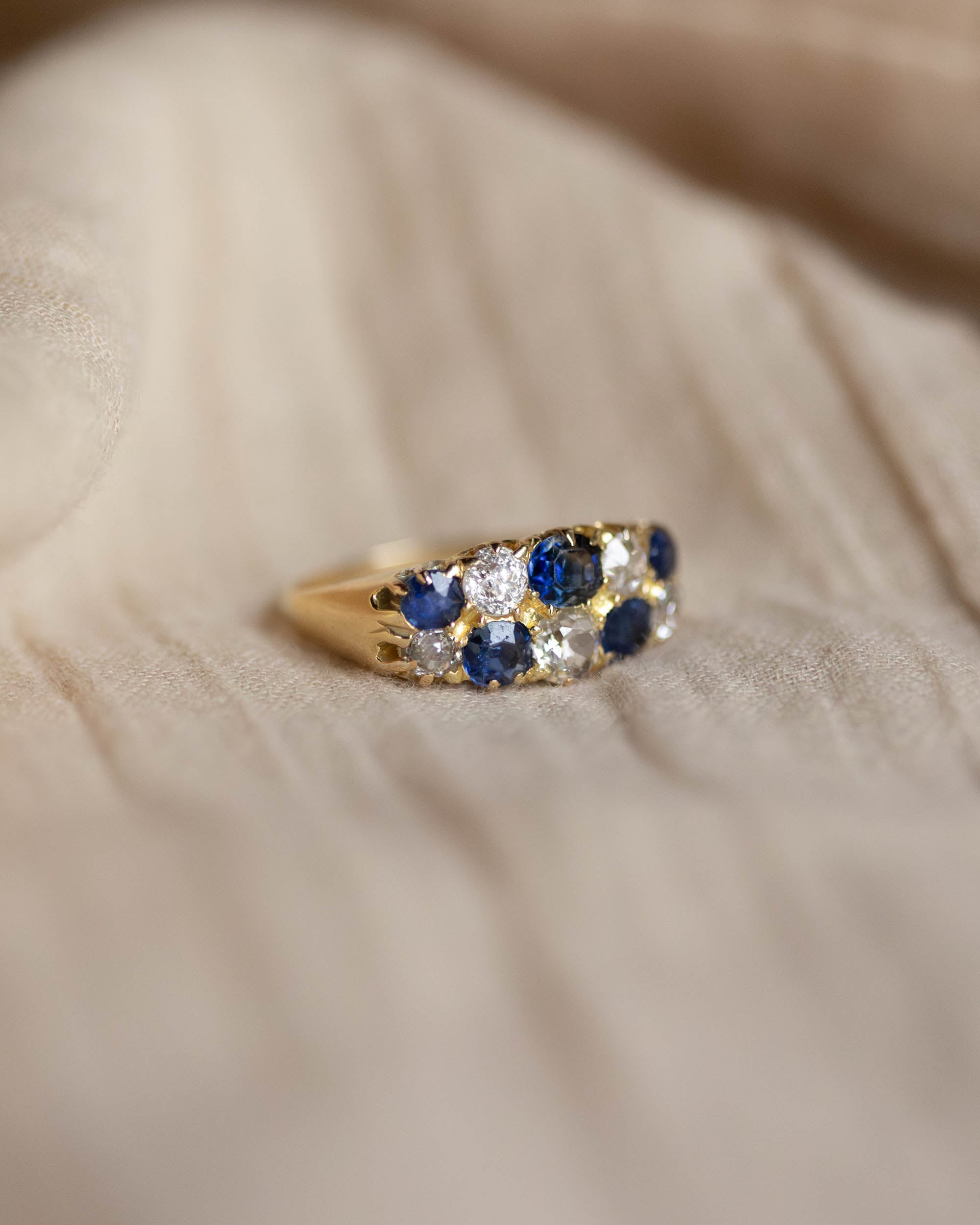 Honora Antique 18ct Gold Sapphire & Diamond Ten Stone Ring