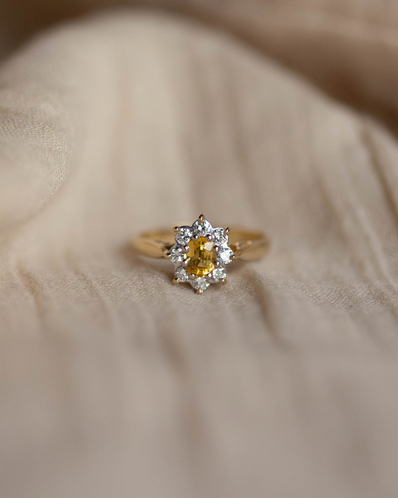 Clarisse 1987 Vintage 18ct Gold Yellow Sapphire & Diamond Cluster Ring