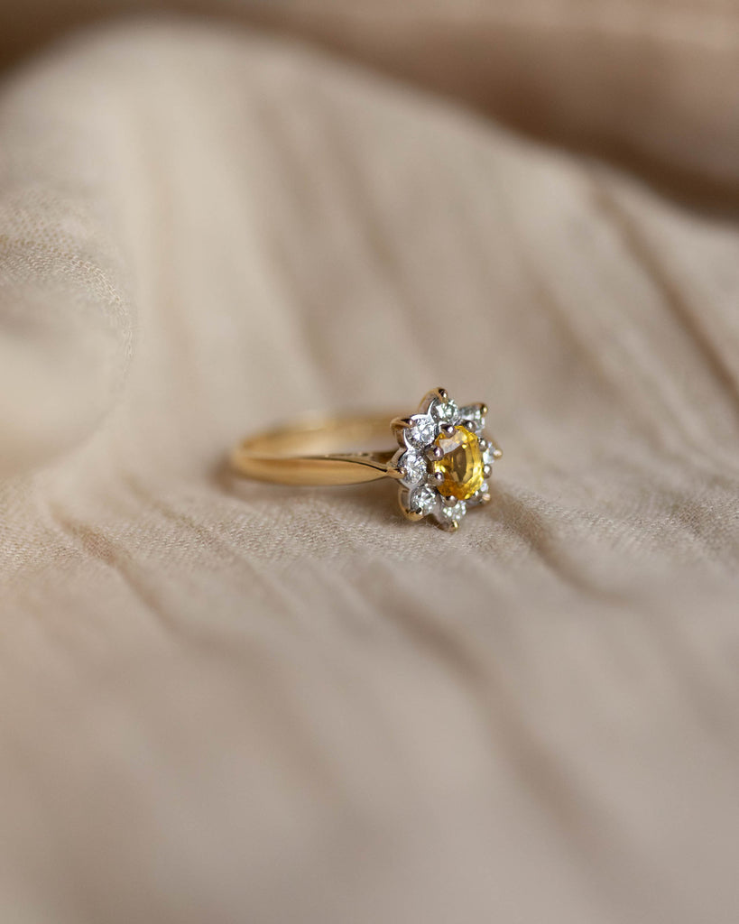 Clarisse 1987 Vintage 18ct Gold Yellow Sapphire & Diamond Cluster Ring