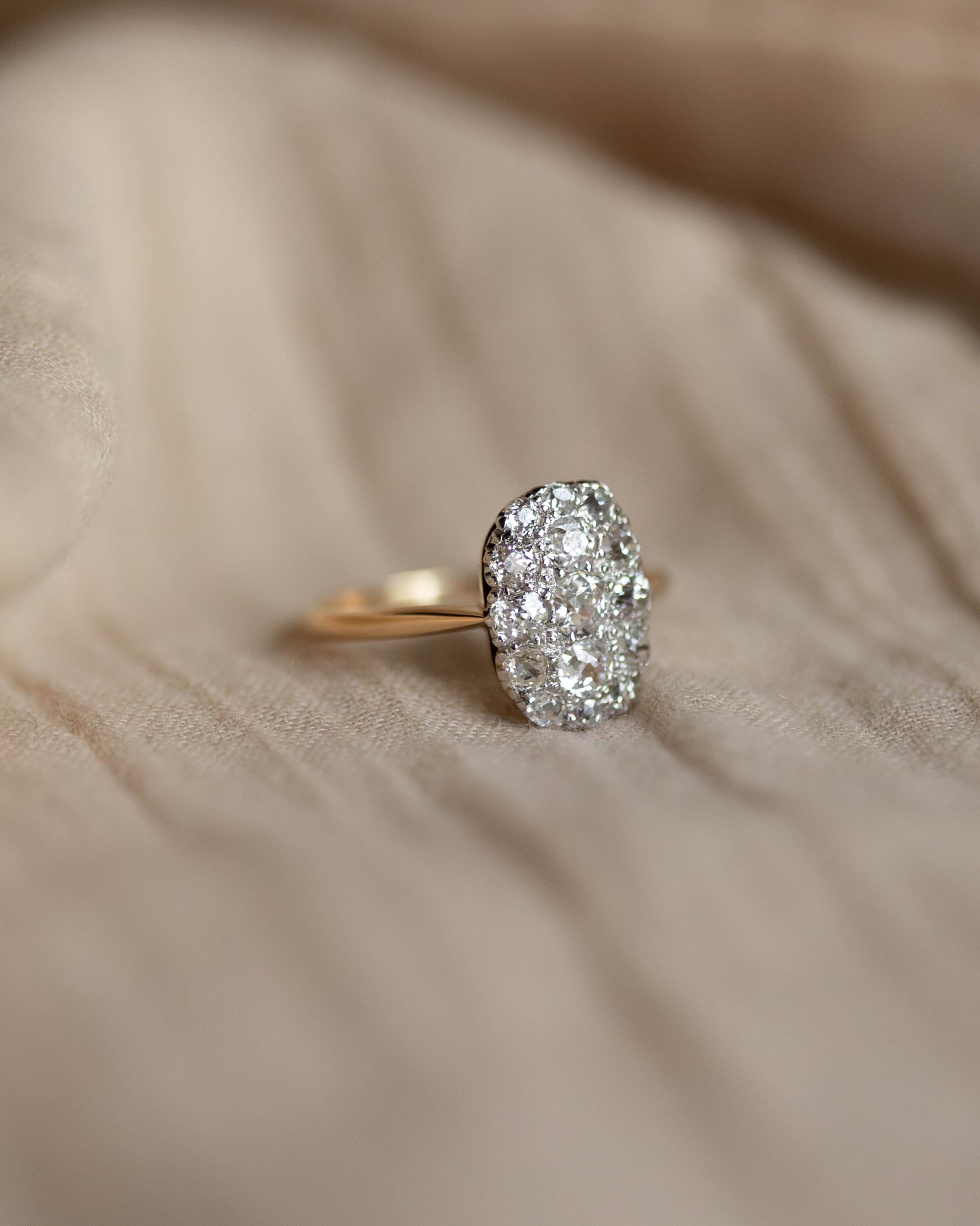 Bronwen Antique 18ct Gold Diamond Cluster Panel Ring