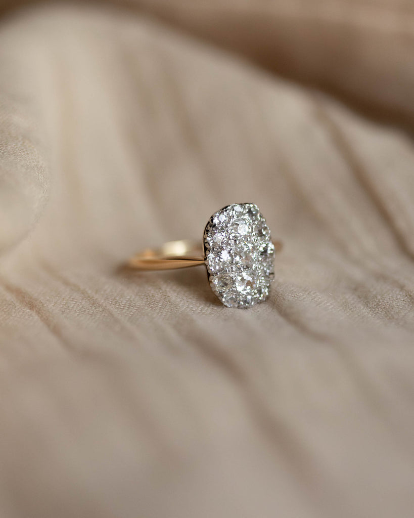 Bronwen Antique 18ct Gold Diamond Cluster Panel Ring
