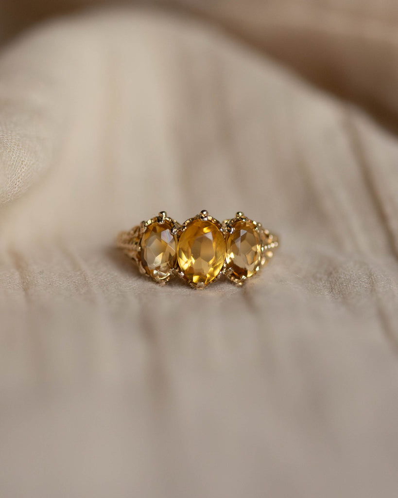 Edna 1971 Vintage 9ct Gold Citrine Trilogy Ring