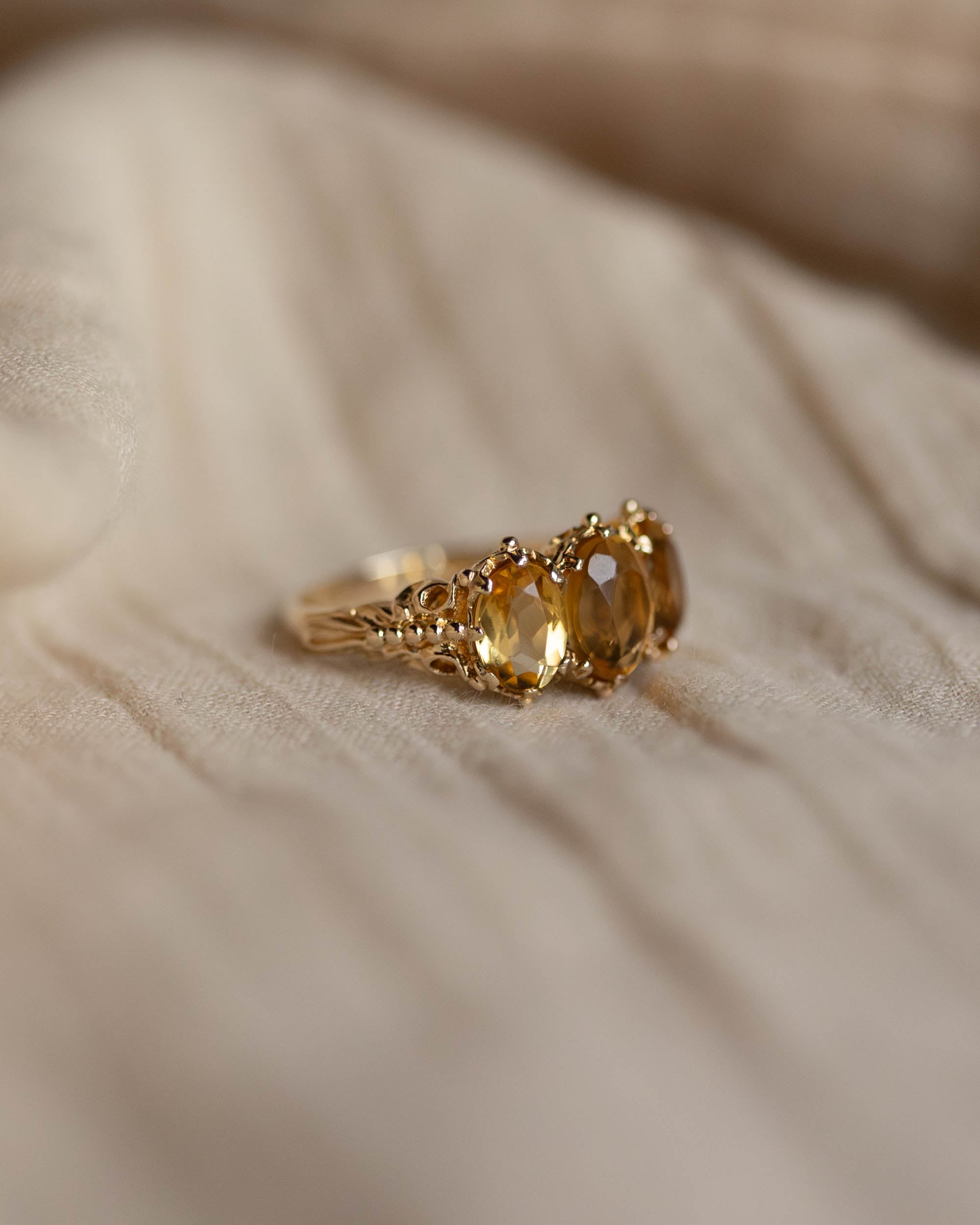 Edna 1971 Vintage 9ct Gold Citrine Trilogy Ring