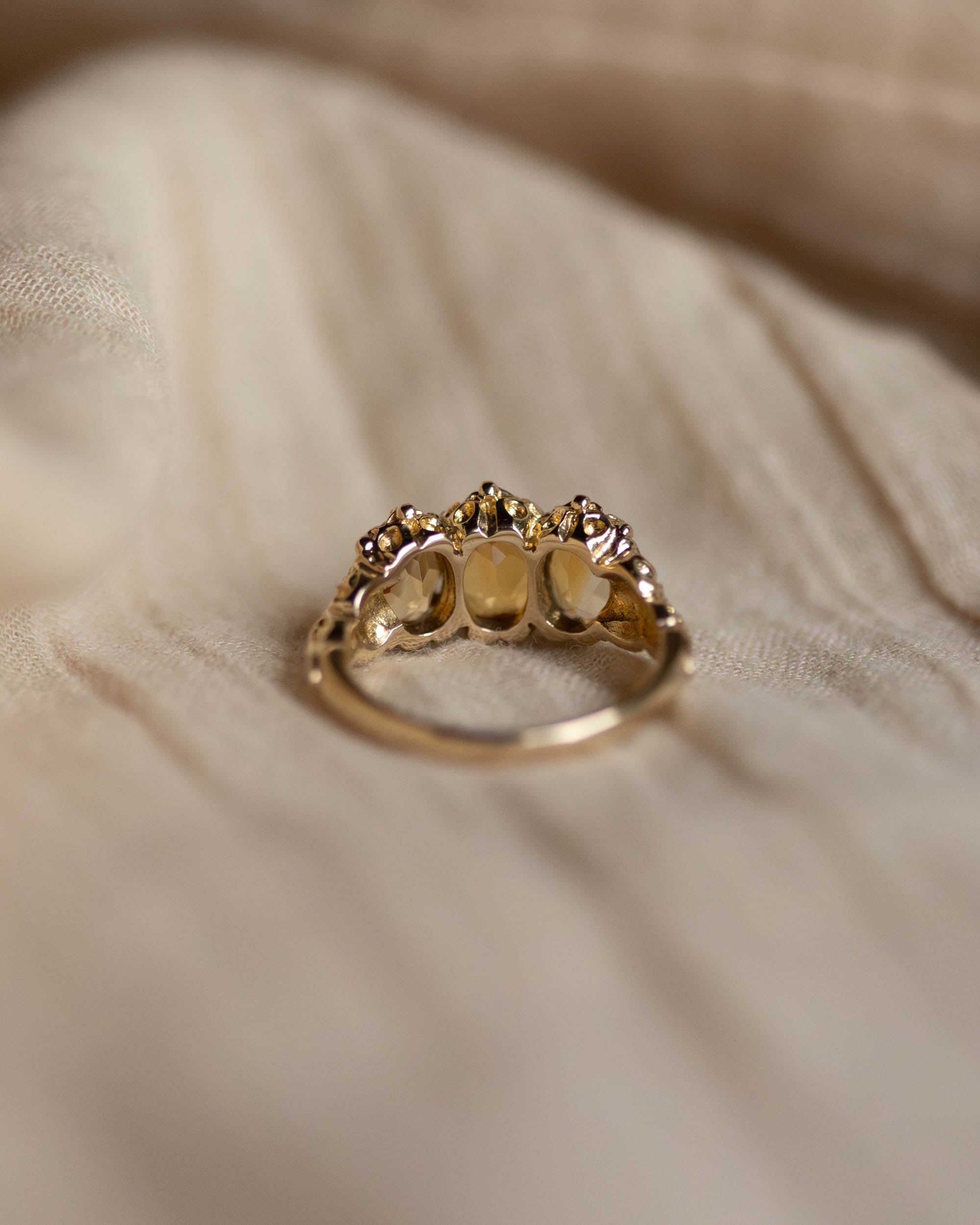 Edna 1971 Vintage 9ct Gold Citrine Trilogy Ring