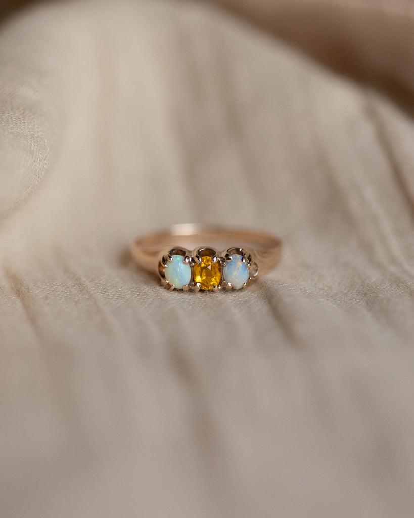Clarice Vintage 9ct Gold Citrine & Opal Trilogy Ring
