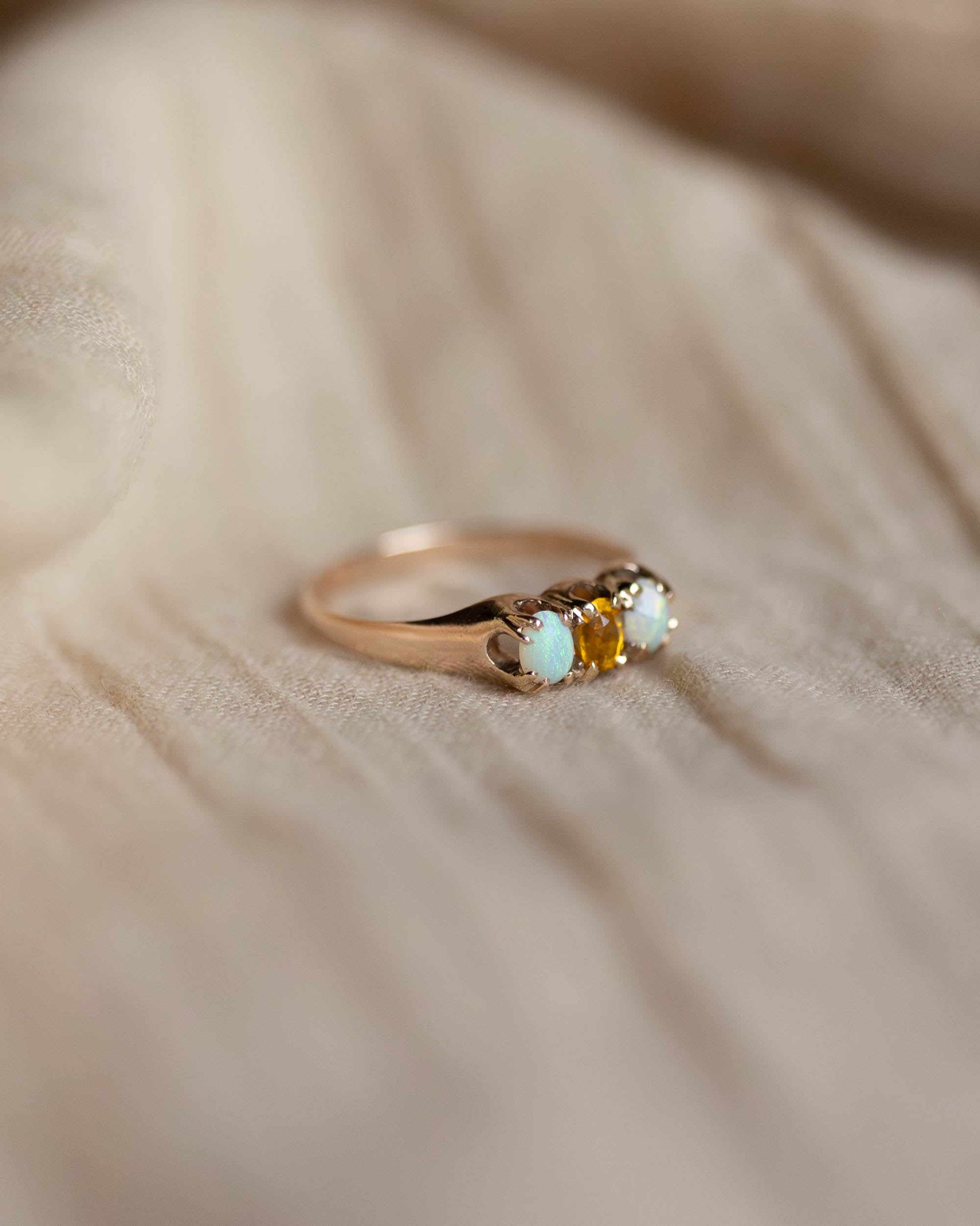 Clarice Vintage 9ct Gold Citrine & Opal Trilogy Ring