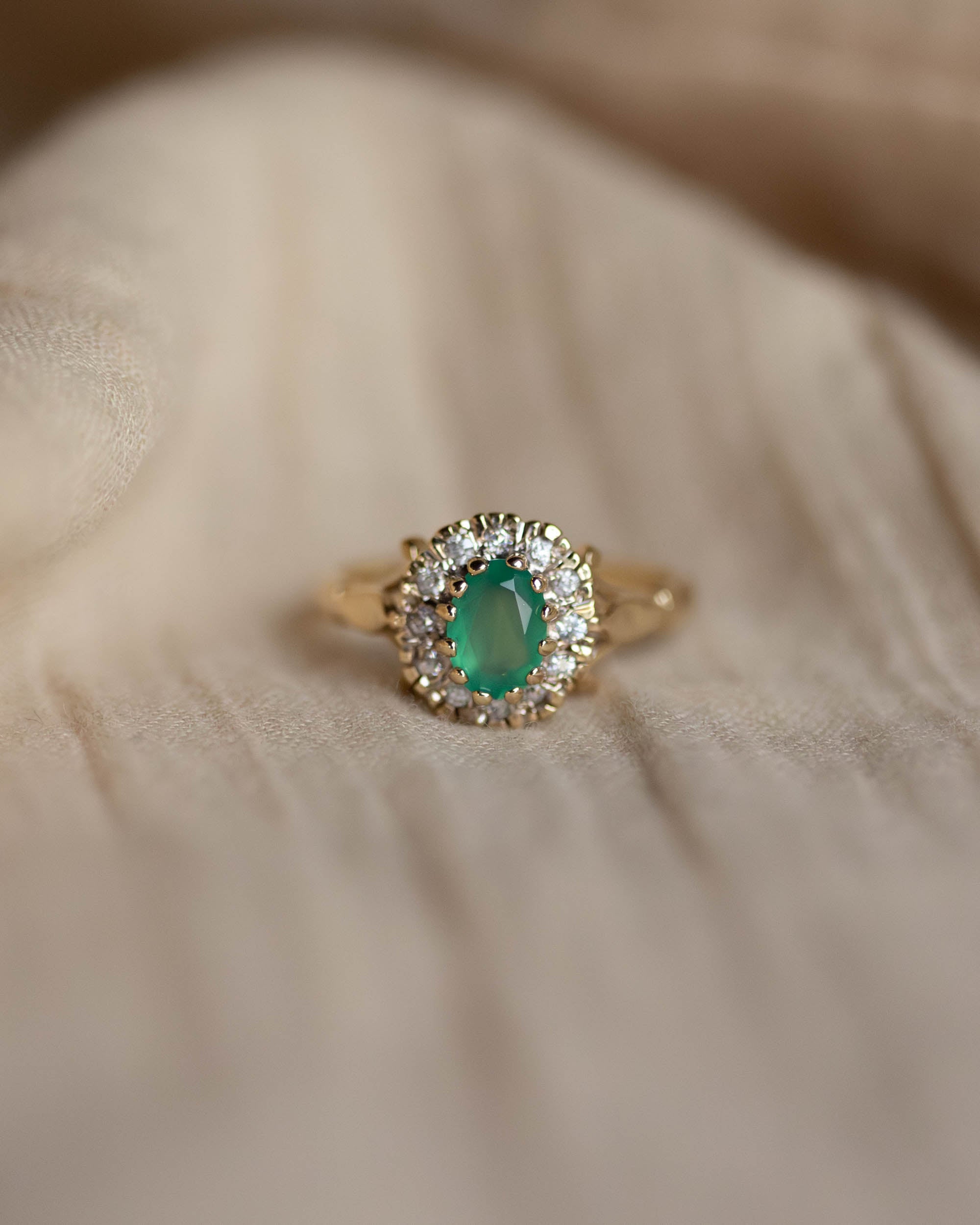Phoebe Vintage 9ct Gold Emerald & CZ Cluster Ring