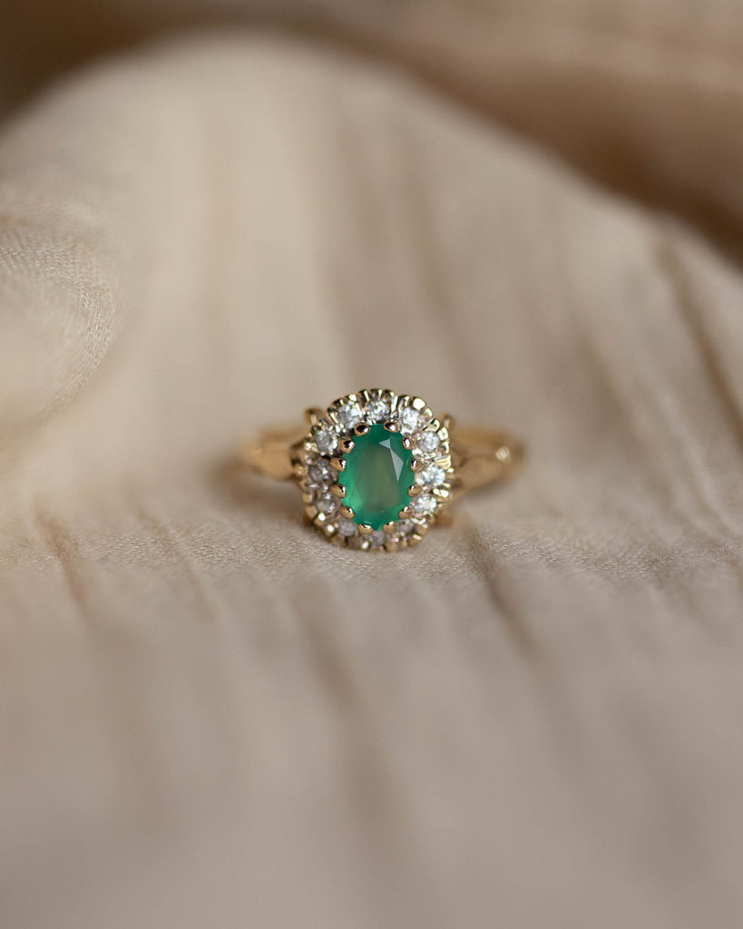 Phoebe Vintage 9ct Gold Emerald & CZ Cluster Ring