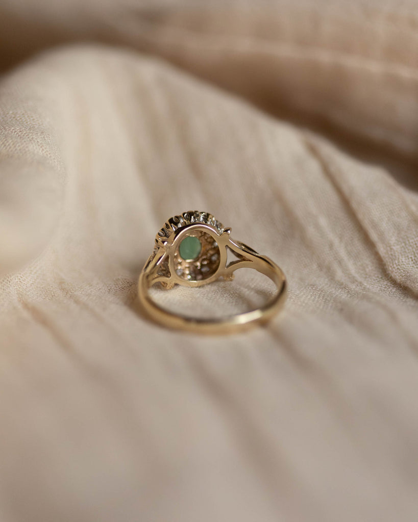 Phoebe Vintage 9ct Gold Emerald & CZ Cluster Ring