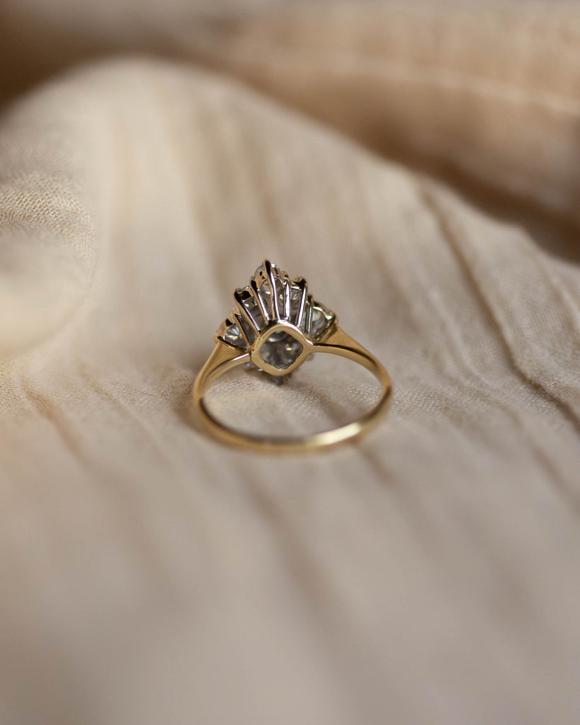 Veronica 1977 Vintage 18ct Gold Emerald & Diamond Lozenge Cluster Ring